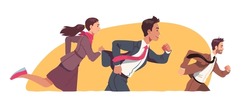 Determined business men, woman rival persons competing running. Businessperson worker colleagues runners race competition. Rivalry, determination, career, success concept flat vector illustration