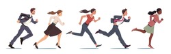 Determined business men, women persons competing running set. Confident businessmen, businesswomen workers runners career race competition. Determination, success concept flat vector illustratio