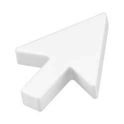 White arrow pointer 3d realistic icon. Geometric mouse cursor for website. Realistic computer interface for choosing online actions. Corrector of right direction to goal. Vector illustration