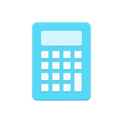 Blue calculator 3d icon. Education gadget with white buttons. Volumetric financial and business computing for accounting. Electronic device for mathematical calculations. Realistic isolated vector