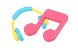 Music listening digital entertainment with headphones and notes application decorative design 3d icon isometric vector illustration. Musical melody audio sound production or acoustic enjoy isolated