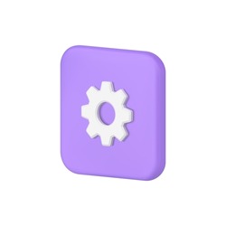 Cyberspace development setting cog mechanism purple squared button isometric 3d icon vector illustration. Account ceo management programmer problem repair user interface internet notification