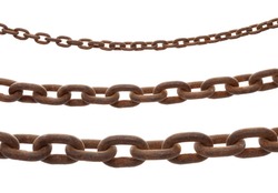 rusty old steel chain in any different size on white background