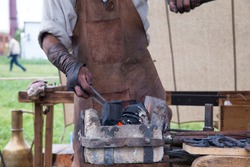 Tools and accessories of the ancient blacksmith forge with air fur blowing