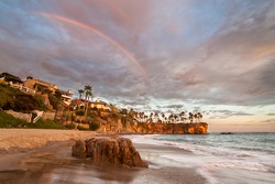 Rainbow over Southern Californian Beach.