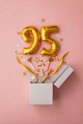 Number 95 birthday balloon celebration gift box lay flat explosion