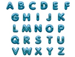Shiny blue foil balloon alphabet. 3D rendering