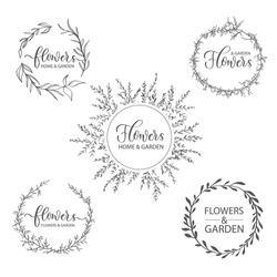 Flowers - an inscription with leaves and twigs for the decoration of household utensils, design, decoration of things, textiles.