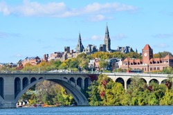 Washington DC, a view from Georgetown and Key bridge in autumn