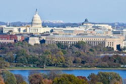 Washington DC skyline with United States Capitol Building and other federal buildings in autumn