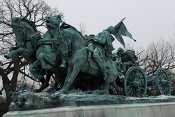 Washington DC - Civil War Memorial Statue in front o the US Capitol Building in winter
