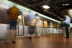 Washington D.C. - Subway station with passengers in motion blur 