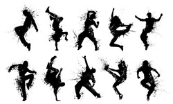 Grunge People Silhouettes. Collection dancing silhouettes in grunge style.