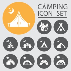 Tourist tent.Icon Set.Vector  illustration.