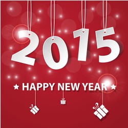 Vector Modern red simple Happy new year 2015 card with a long shadow effect .Vector/illustration.