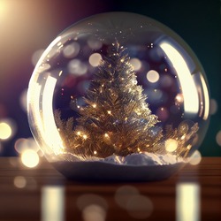 Snow Globe - Christmas Magic Ball with Christmas tree and blurred lights on background