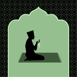 icon of muslim man praying with praying beads in mosque