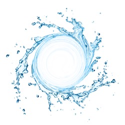 blue swirling water splash isolated on white background