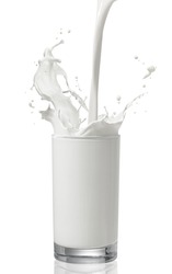 pouring a glass of milk creating splash