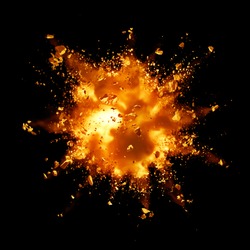 fire explosion with debris against black background
