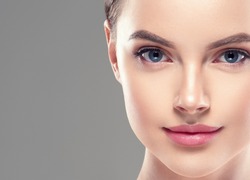 Beautiful woman face lips nose closeup beauty skin care concept