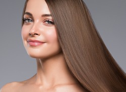 Healthy hair woman beautiful hairstyle beauty makeup closeup face