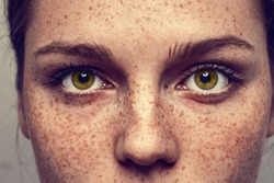 Eyes nose woman portrait with freckles