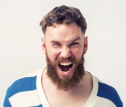 Screaming beard man portrait