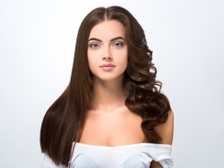 Hair befor after advertising. Hairstyle smooth and curly half-head 