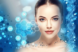 Beautiful woman info-graphic portrait with information and healthy concept