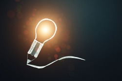 Idea concept. light bulb and pencil. Copy space. Creative content writing.