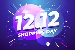 12.12 Shopping day sale poster or flyer design. Global shopping world day Sale on colorful background. 12.12 Crazy sales online.