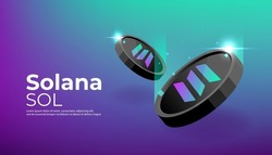 Solana coin banner. SOL coin cryptocurrency concept banner background.