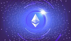 Ethereum (ETH) coin banner. ETH coin cryptocurrency concept banner background.