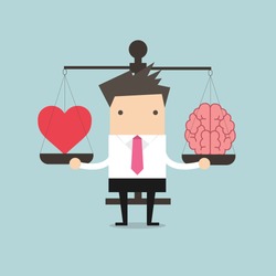 Businessman with Heart and brain on scales vector