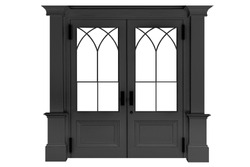 European style black wooden door frame isolated on a white background