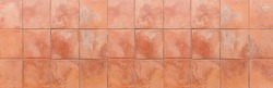 Panorama of brown terra cotta floor tiles outside the building pattern and background seamless