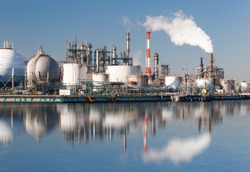 Industrial view at oil refinery plant form industry zone 