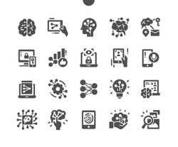 Artificial neural network. User recognition. Machine learning. Fingerprint recognition. Innovation, intelligence, smart, machine and processor. Vector Solid Icons. Simple Pictogram