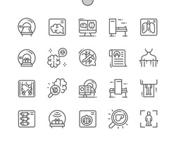 Ct scan. Computed tomograph. Neurology, diagnose, radiology, procedure and radiography. Health care, medical and medicine. Pixel Perfect Vector Thin Line Icons. Simple Minimal Pictogram