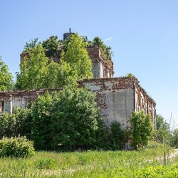 old abandoned Orthodox church, Stolpino village church, Kostroma region, Russia, built in 1758, currently the temple is abandoned