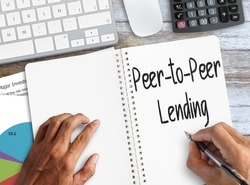 Peer-to-Peer P2P Lending is shown on the conceptual business. words typography top view lettering. Business concept and design.