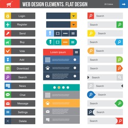 Flat Web Design elements, buttons, icons. Templates for website.