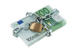 Euro notes with lock and chain.