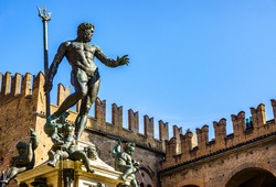 famous neptune well at the old town of Bologna in italy - photo
