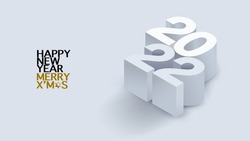 2022 calligraphy with 3d numbers on white background of Happy New Year celebration for flyers, posters, business decoration sign, brochure, card, banner, postcard. Vector illustration