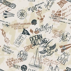 Vintage nautical style marine sailing elements patchwork grunge vector seamless pattern 