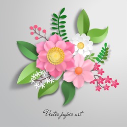 Vector paper cut design with flower composition. 
