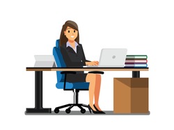 business women People  Desk,Vector illustration cartoon character