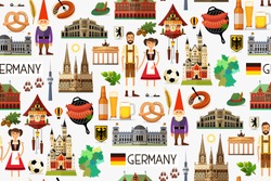 Germany Travel Seamless Pattern. Map of Germany and Travel Icons. Vector Illustration.